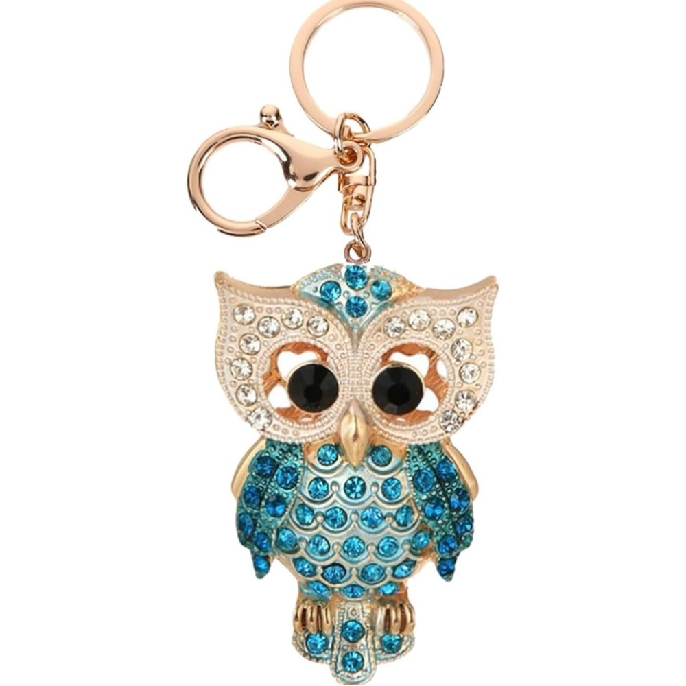 🌹 KEYCHAIN 🌹 Owl Turquoise Rhinestones NWT